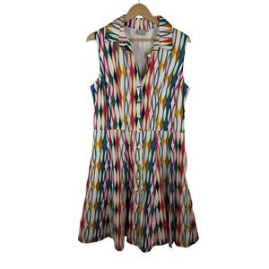 eShakti Button Front Shirt Dress Sz 14 Geometric Cotton Retro Mod Colorful Artsy